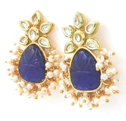 Handmade kundan stud dark blue earrings - halfpeapp