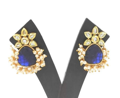 Handmade kundan stud dark blue earrings - halfpeapp