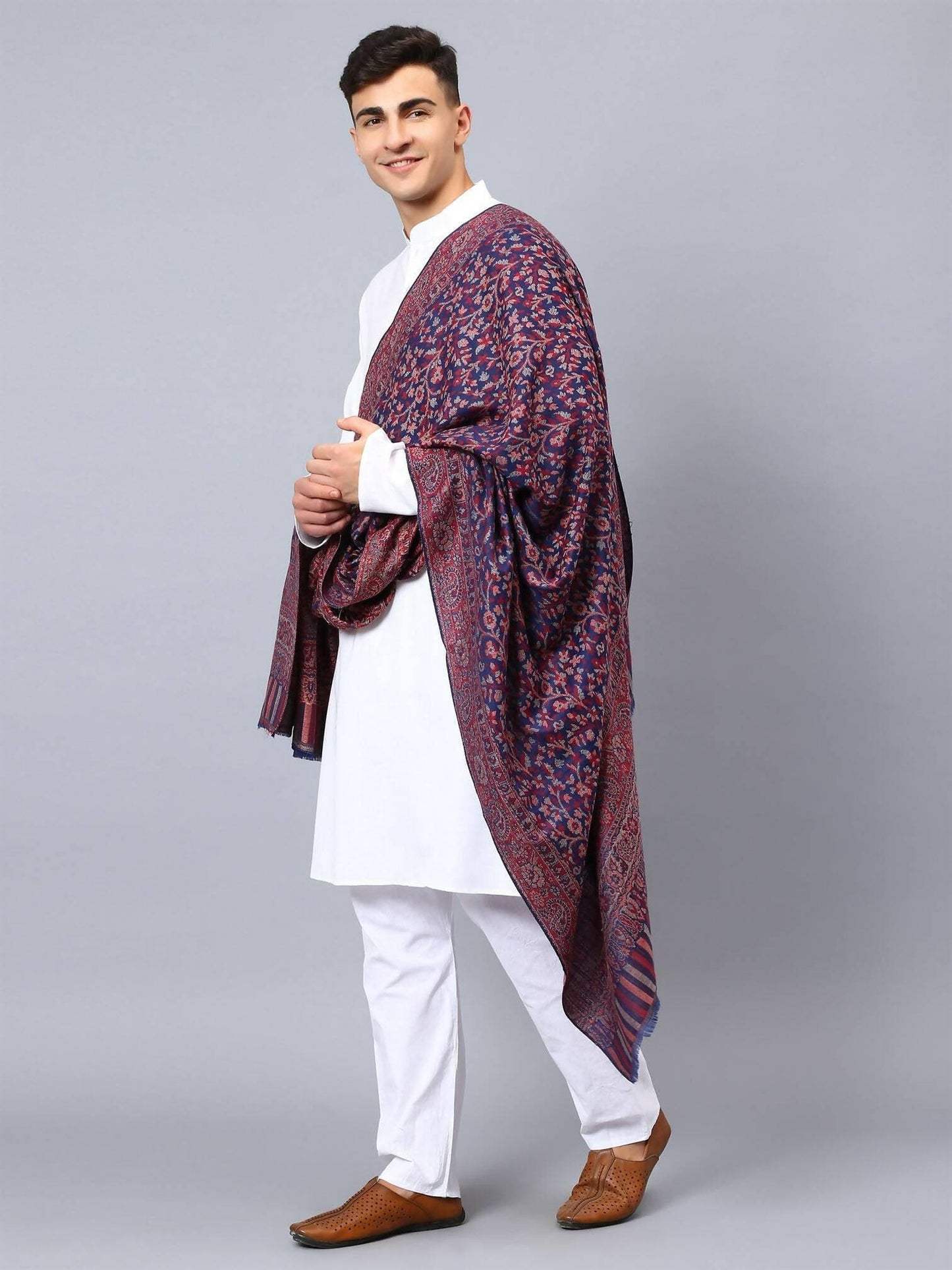 Blue Fine Wool Kani Multiweave Shawl - HalfPe