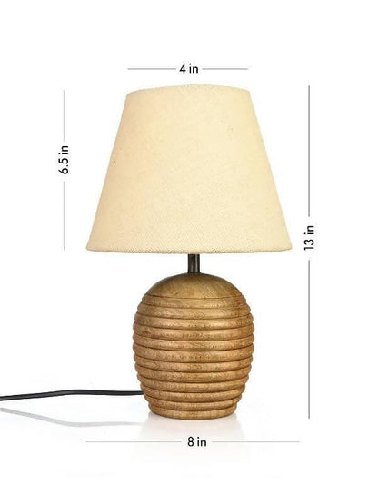 Striped Wooden Brown Lamp With White Jute Shade - HalfPe