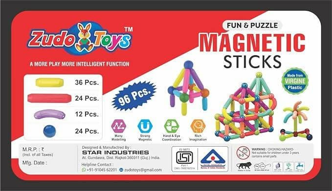 ZUDO Magnetic Building Sticks Blocks for Toddlers Toys (96 pcs) - HalfPe