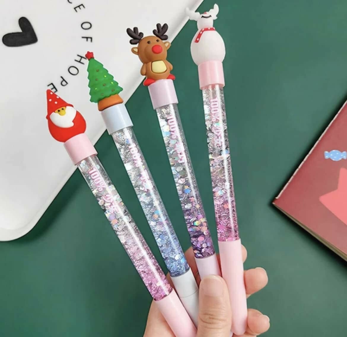 Le Delite Santa Claus Christmas Tree Reindeer Snowman Candy Shaped Pen Xmas Theme Water Glitter Gel Pens(Pack of 4) - HalfPe