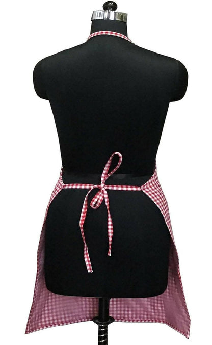 Lushomes apron for women, Red Checks apron for kitchen (62x82 Cms) - HalfPe