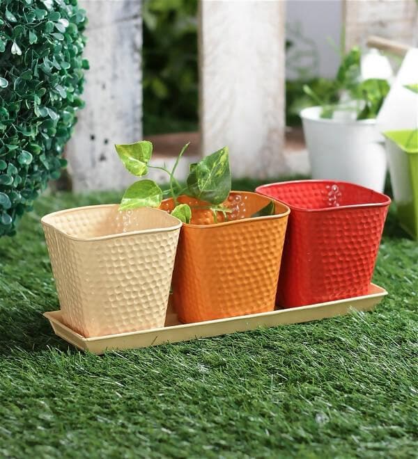 Set Of Three Herb Pots Red - HalfPe