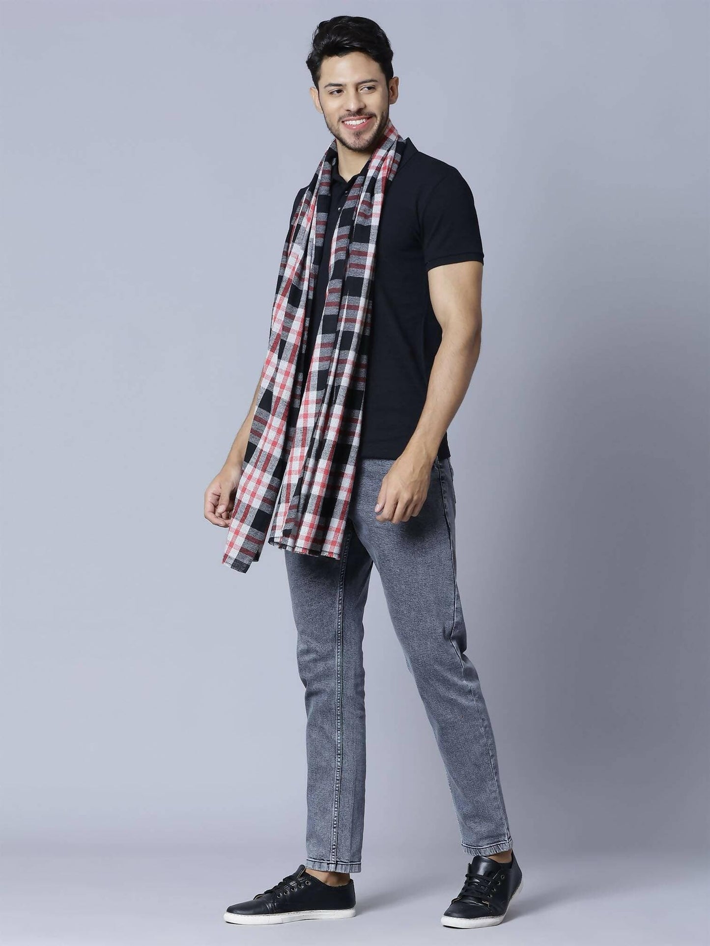 Pink and Black Check Design Stole - HalfPe