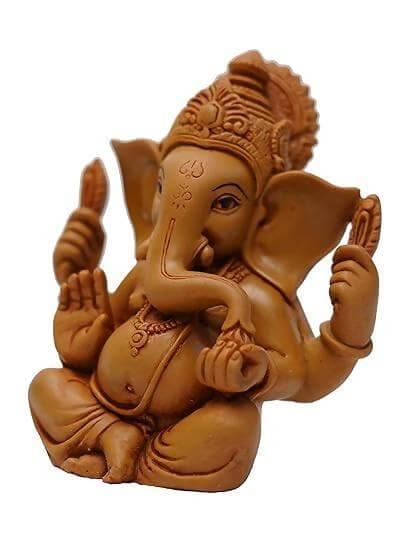 KariGhar® Mukut Ganesh Idol Perfect for Car Dashboard | Housewarming | Living Room | Puja Room | Gifting (Brown, 3X4X4.5 inches) - HalfPe