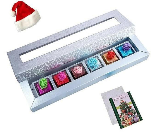 MANTOUSS Christmas Gift-Silver Designer Christmas Chocolate Box/Hamper+ Merry Cristmas Greeting Card+Santa Cap - HalfPe