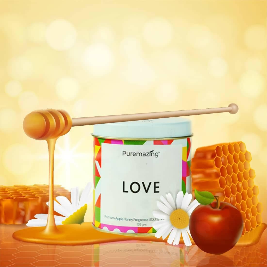 Puremazing Premium 100% Soy Candle | Love - Apple Honey Fragranced Candle Tin Jar with Burning time of Upto 35 Hours - HalfPe