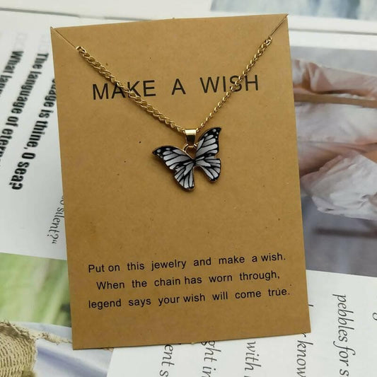 Pinapes Trendy Fashion Butterfly Make a Wish Card Fashion Necklace Chain for Women & Girls - HalfPe