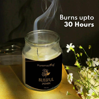 Puremazing Scented Soy Wax Candle | Jasmine Fragrance for Aromatherapy, Home Decor, Gift Set| Votive jar with Certified Fragrance |Burn Time-Up to 30 Hours - HalfPe