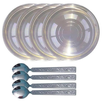 SHINI LIFESTYLE Heavy Gauge Steel Laser Halva Plates 4pc with Spoon Set (8) - HalfPe