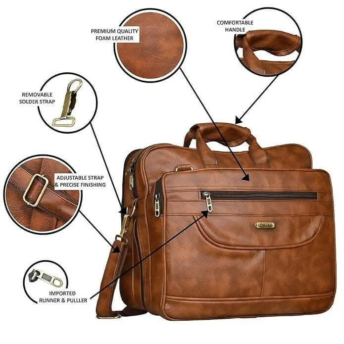 LOREM Tan Color Faux Leather 28L Messenger Bag For Men - HalfPe