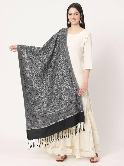 Black Paisley Pattern Viscose Stole for women - HalfPe