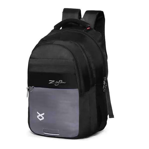 Laptop Backpack Multiple Pockets Padded Shoulder Straps Premium Fabric (Black)  - HalfPe