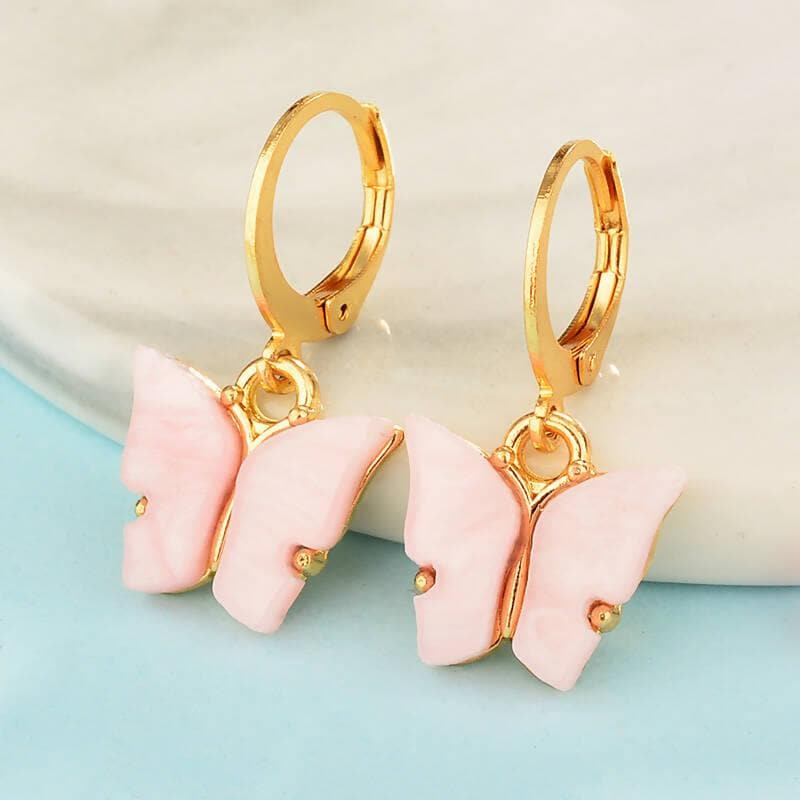 Pinapes elegant butterfly gold plated clip-on earrings for women and girls(baby pink, 2 pairs) - HalfPe