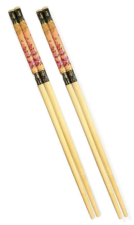 Reusable Wooden Bamboo Chopsticks () floral design, 2 pairs) - HalfPe