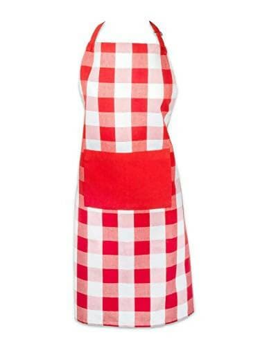 Lushomes Apron for Women, Checks Kitchen Apron for Men, Cooking Apron, apron for kitchen, kitchen dress for cooking, cotton apron for women, Size 70x80 cms, Colour Red. - HalfPe