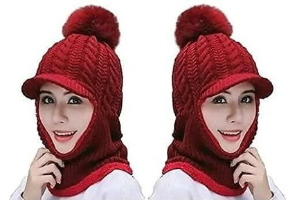 Women's Fur Warm Winter Knitted Beanie Caps/Hats - HalfPe