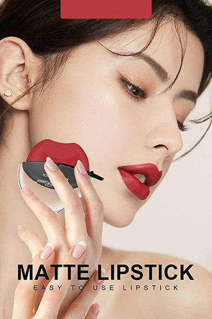 SENECIO Kiss Lip Shape Apple Design Matte Moisturizing Lipstick for women (Red) - HalfPe