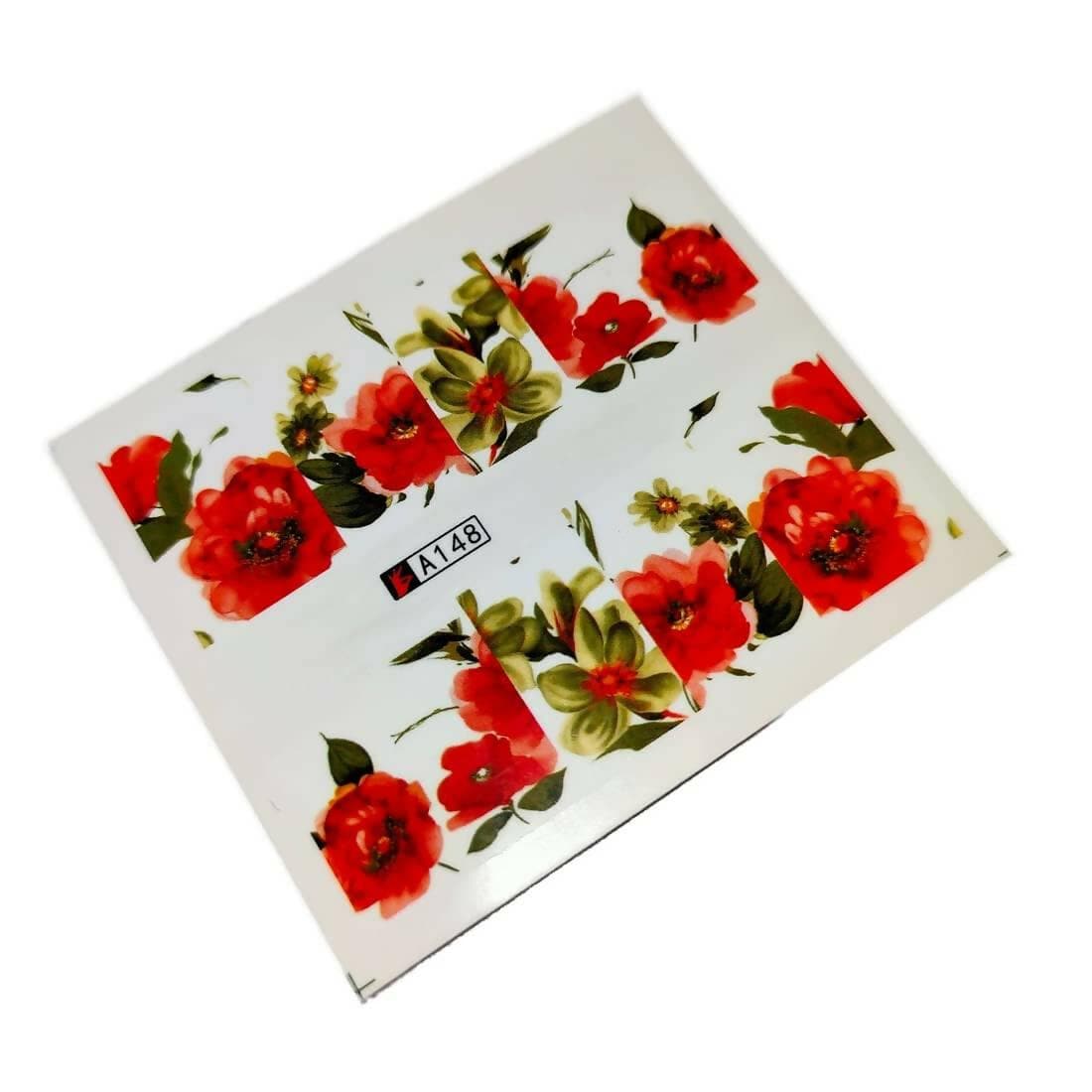 SENECIO Floral Red A148 Nail Art Manicure Decals Water Transfer (Sticker 2 Sheets) - HalfPe