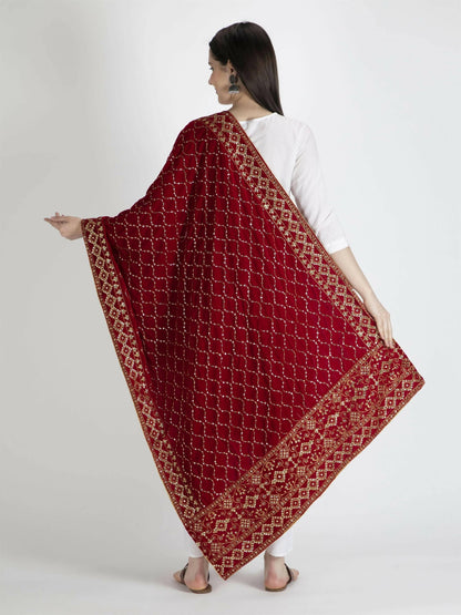 Red Embroidered Shawl Dupatta For Women - HalfPe