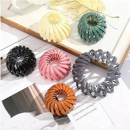 SENECIO® 6 Pc Premium Korean-Style Bird Nest Ring Lazy Ponytail Holder Hair Clip Clutcher Bun Maker Random Color - HalfPe