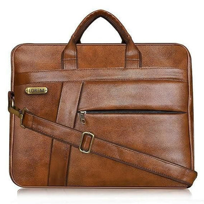 LOREM Stylish Tan Faux Leather 10L Laptop Messenger Bag for Men & Women - HalfPe