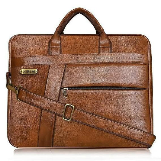 LOREM Stylish Tan Faux Leather 10L Laptop Messenger Bag for Men & Women - HalfPe