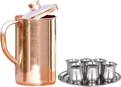 SHINI LIFESTYLE Pure Copper Jug Set 13PC Jug Glass Set (STAINLESS STEEL) - HalfPe