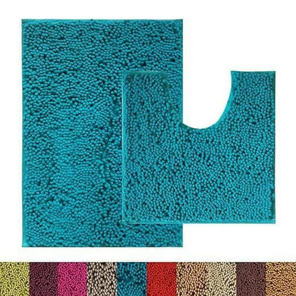 Lushomes Bathroom Mat, 2200 GSM Floor Mat with High Pile Microfiber, anti skid mat with Contour footmat Anti Slip (Bathmat Size 16 x 24 Inch, Contour Size 16 x 16 Inch, Single Pc, Blue) - HalfPe