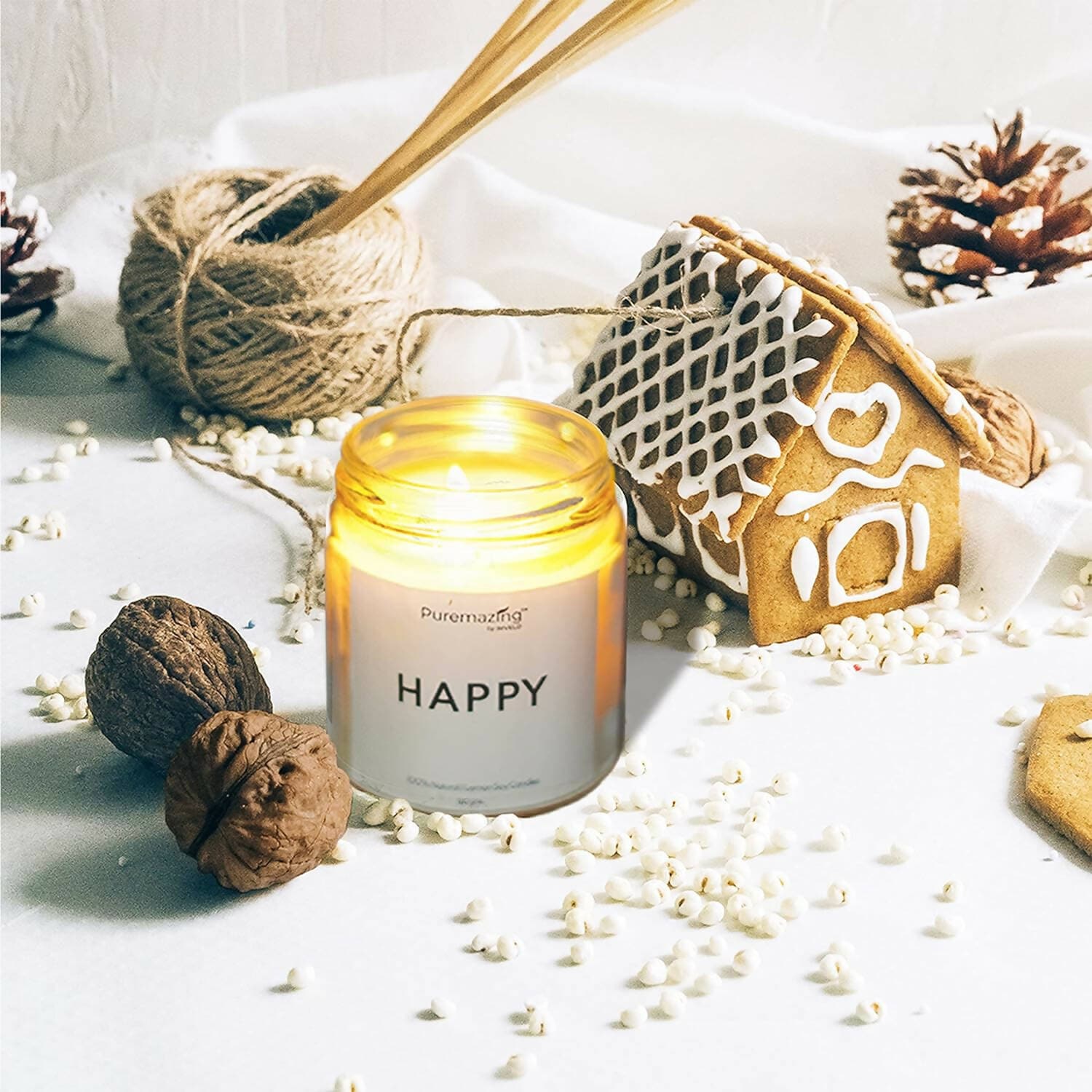 Puremazing by Imvelo 100% Soy Wax Candle - Happy - Lemon fragranced | Handmade and Smokeless Votive Candle | Bedroom/Spa/Home | Burning time of Upto 30hrs - HalfPe