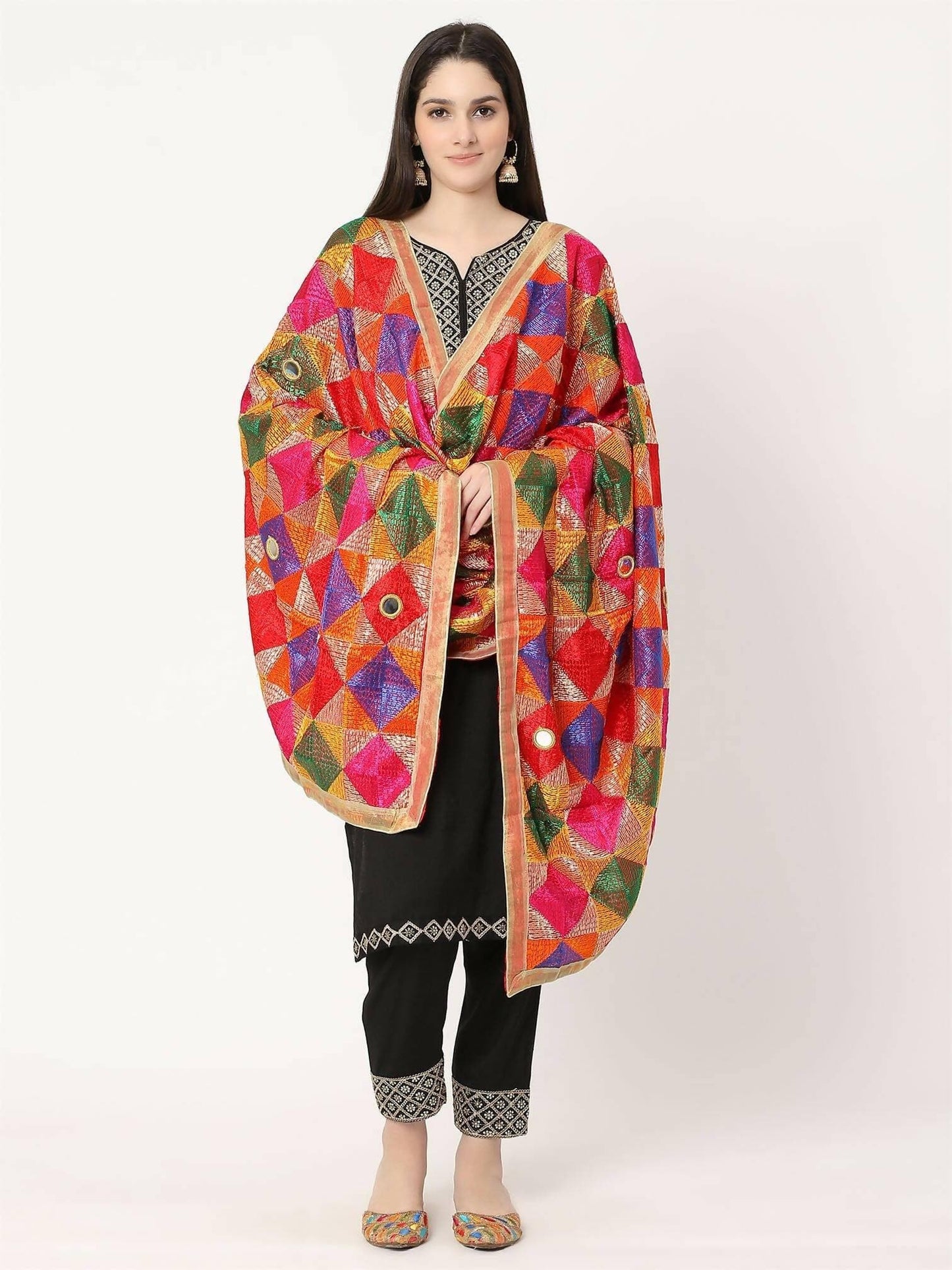 Phulkari Bagh Dupatta with Mirror Work - HalfPe