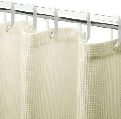 Lushomes Waffle Weave Shower Curtains, Waterproof Bathroom curtain, Thick Fabric, Cream, 12 Rust-Resistant Grommets 12 Plastic C Ring Hooks, Hotel Quality, Washable Polyester(72' x 78", Non-PVC) - HalfPe