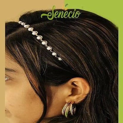 SENECIO Golden Ivory White Pearl Beaded Pearl Magic Hair Band Stylish Moti Unisex Zigzag Headband - HalfPe