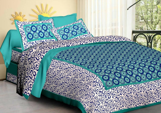 Jaipuri traditional queen size cotton bedsheet with (2) pillow cover. - HalfPe