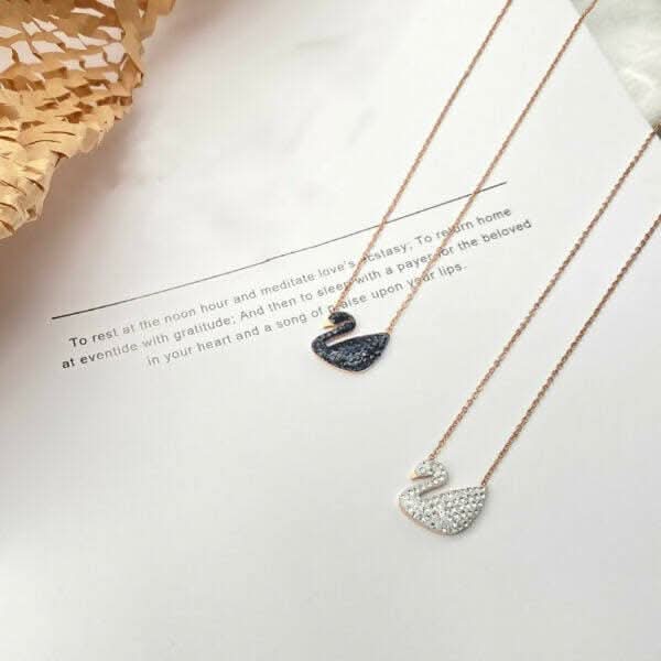 Pinapes Swan Bird Chain Pendant White Micro Rose Gold Plated Swarovski Brass Bird Necklace For Women And Girl (Pack of 2) - HalfPe
