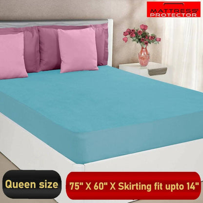 Mattress Protector Blue Waterproof Cover for Queen Size Bed (75 x 60 inch) - HalfPe