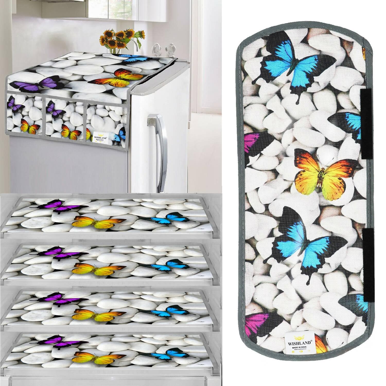 WISHLAND 1 Pc Fridge Cover for Top with 6 Pockets + 1 Handle Cover + 4 Fridge Mats ( Pack of 6) - HalfPe