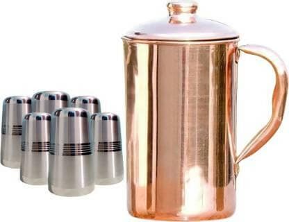 SHINI LIFESTYLE Pure Copper Jug and Premium quality steel Glass set - HalfPe