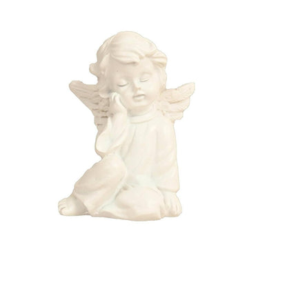 KariGhar Resin Small White Sitting Angel Statue Idol for Home - HalfPe