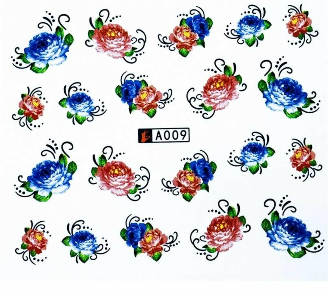 SENECIO Rose Bunch Multicolor A002 Love Floral Nail Art Manicure Decals Water Transfer Stickers (2 Sheets) - HalfPe