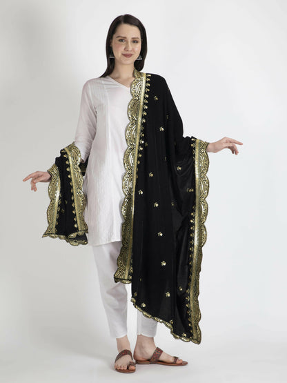 Embroidered Velvet Shawl Dupatta(Black) - HalfPe