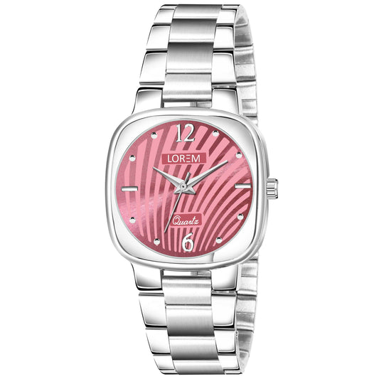LOREM Pink Abstract Floral Analog Watch For Women LR308 - HalfPe