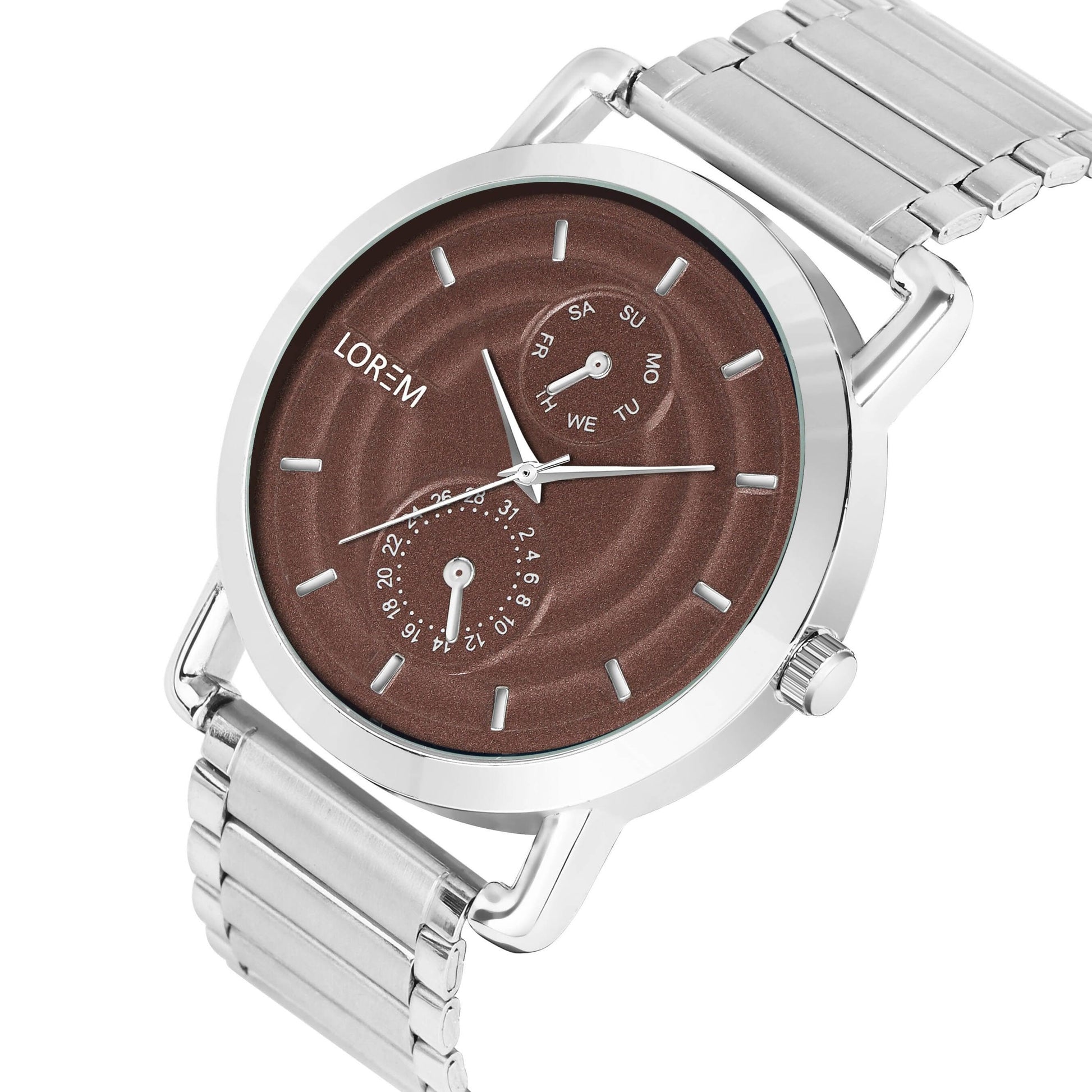 LOREM Brown 3D Embossed Stainless Steel Analog Watch For Men LR123 - HalfPe