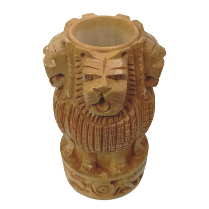 Santarms Wood Handmade Ashoka Pillar Pen Stand (5 Inches) - HalfPe