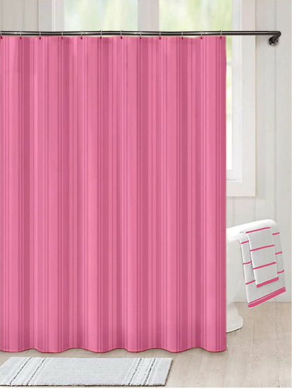 Lushomes shower curtain, Striped Pink Thin Stripe, Polyester waterproof 6x6.5 ft with hooks, non-PVC, Non-Plastic, For Washroom, Balcony for Rain, 12 eyelet & Hooks (6 ft W x 6.5 Ft) - HalfPe