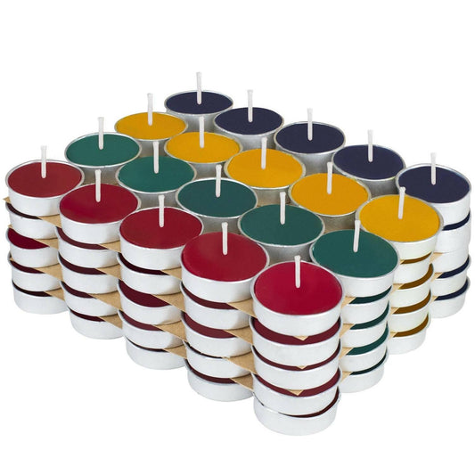 UDHWANI by Kakkumal Govindram COMBO Pack of 100 Unscented Wax Tealight Candles Smokeless Candles Multicolor with 12 Mini Gel Candle Glass. - HalfPe