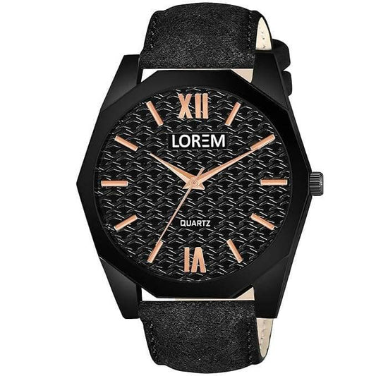 LOREM Black 3d embossed Dial Analog Watch For Men LR81 - HalfPe