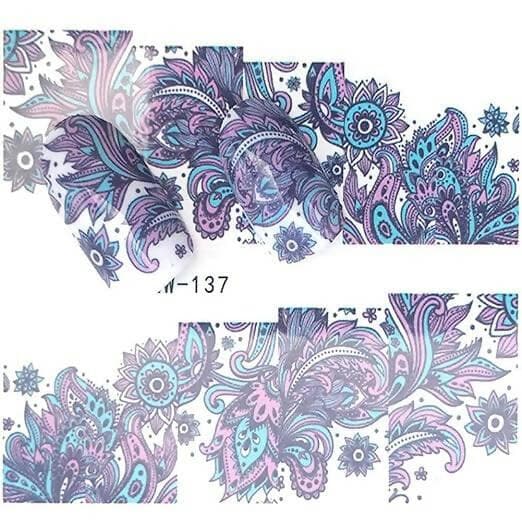 SENECIO 2 Style Patterns Turquoise Blue Pink Blooming Water Transfer Nail Art Decal Sticker(2 Sheet) - HalfPe