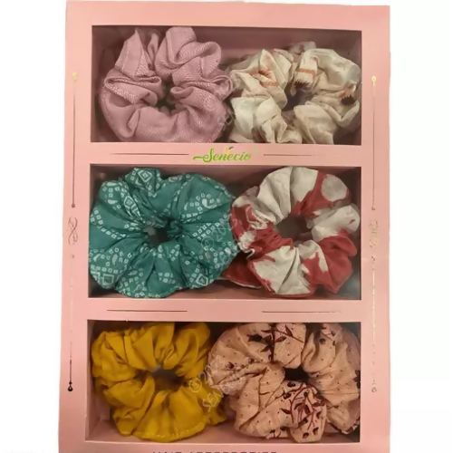 SENECIO Wholesale Pack Pink Gift Box Printed 3D Colors Rubber Band Scrunchies(12Pc) - HalfPe